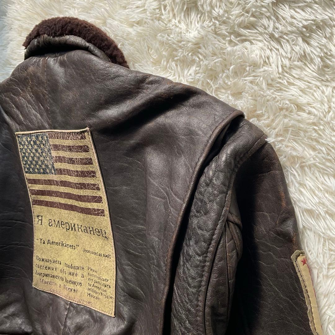 人気✨AVIREX G-1 トップガン　レザージャケット　地図　ワッペン　L 茶