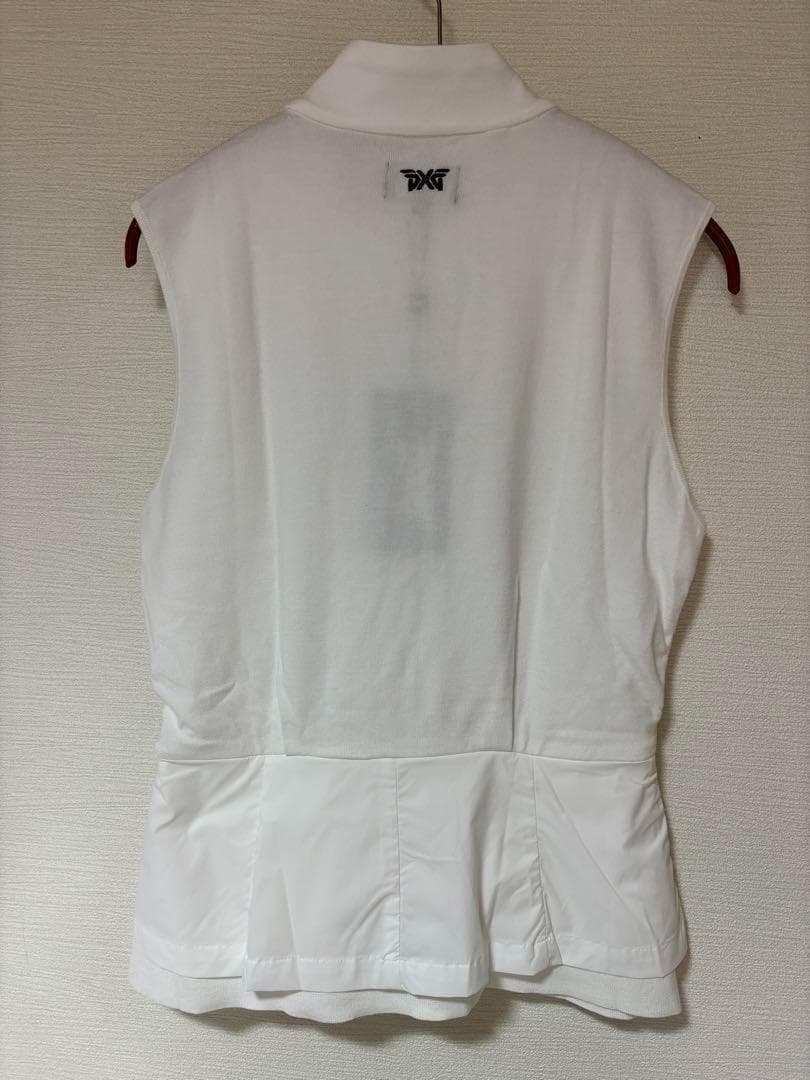 【新品・値下】PXGゴルフ　可愛いペップラムベスト⚫︎白異素材MIXデザイン S
