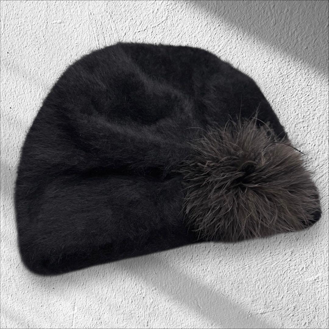 CA4LA アンゴラ　ファーポンポン付　ニット帽