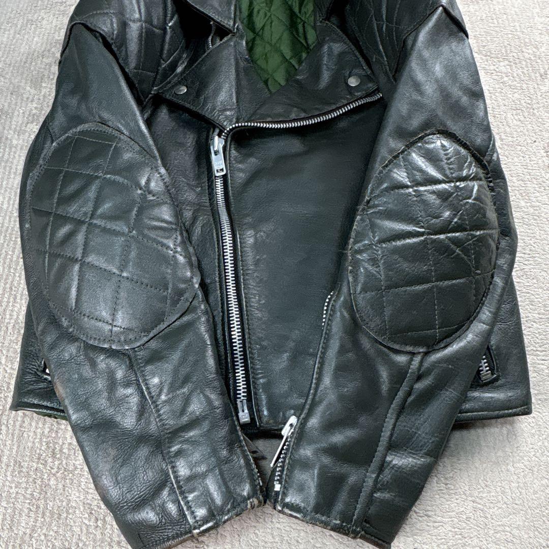 【英国製】ダブルライダースジャケット　グリーン　レザー　40 ヴィンテージ