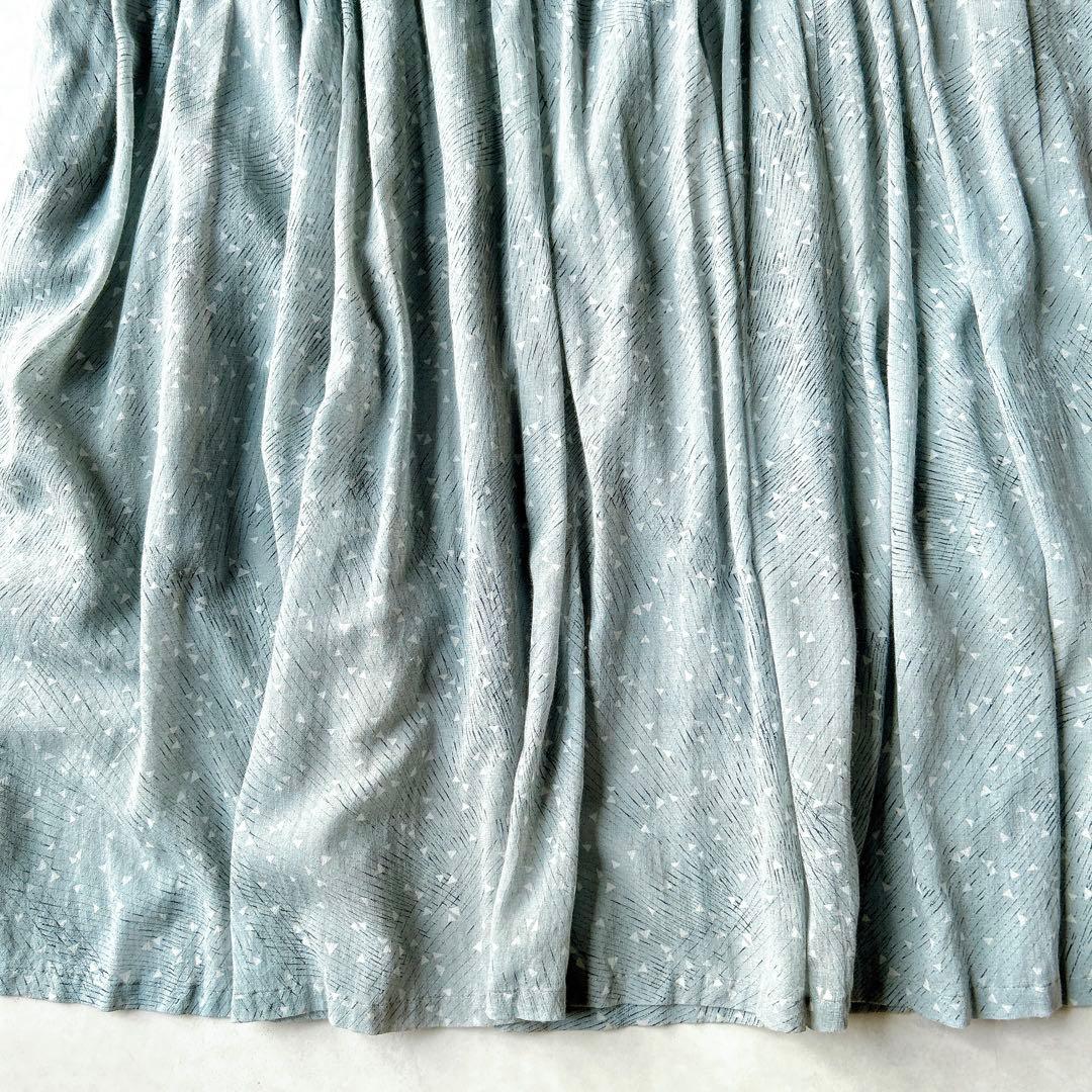 パドカレ キュプラ　コットン　フレアロングワンピース　ギャザー　プリント