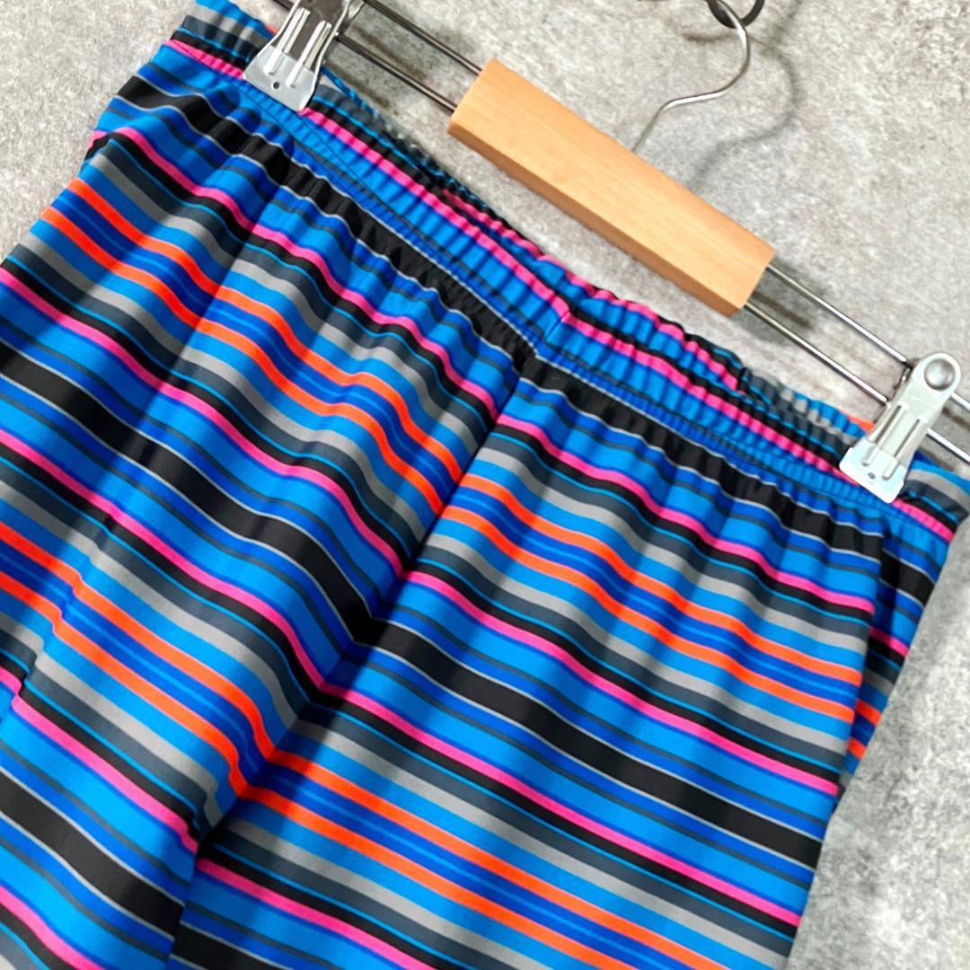 adidas　スポーツスパッツ　ボーダー　ブルー系　ポリエステル　ポリウレタン