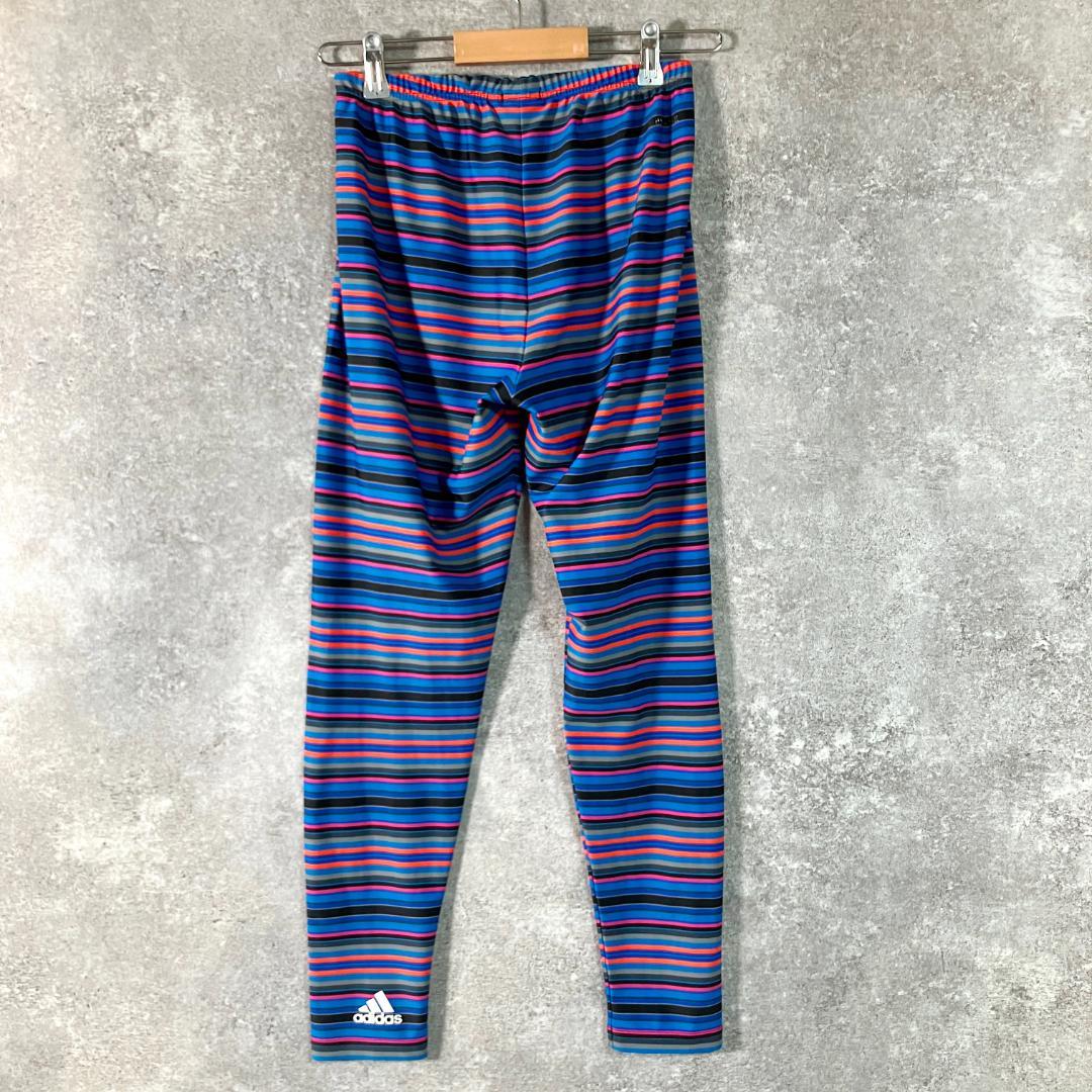 adidas　スポーツスパッツ　ボーダー　ブルー系　ポリエステル　ポリウレタン