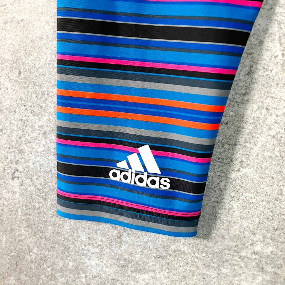 adidas　スポーツスパッツ　ボーダー　ブルー系　ポリエステル　ポリウレタン