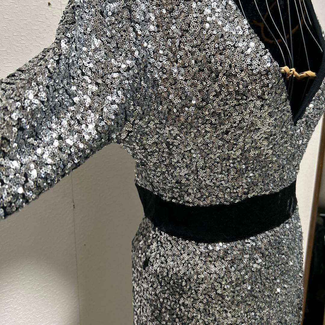 スパンコール　社交ダンス衣装　練習着　シルバー　ワンピース