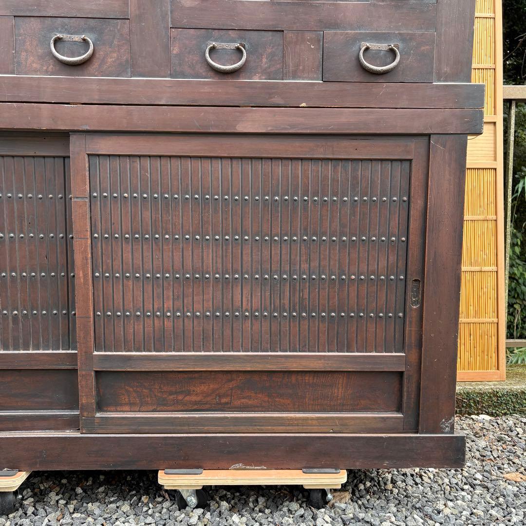 送料無料 明治時代 近江水屋箪笥 一間膳棚 近江箪笥 二段重ね 時代家具 和家具