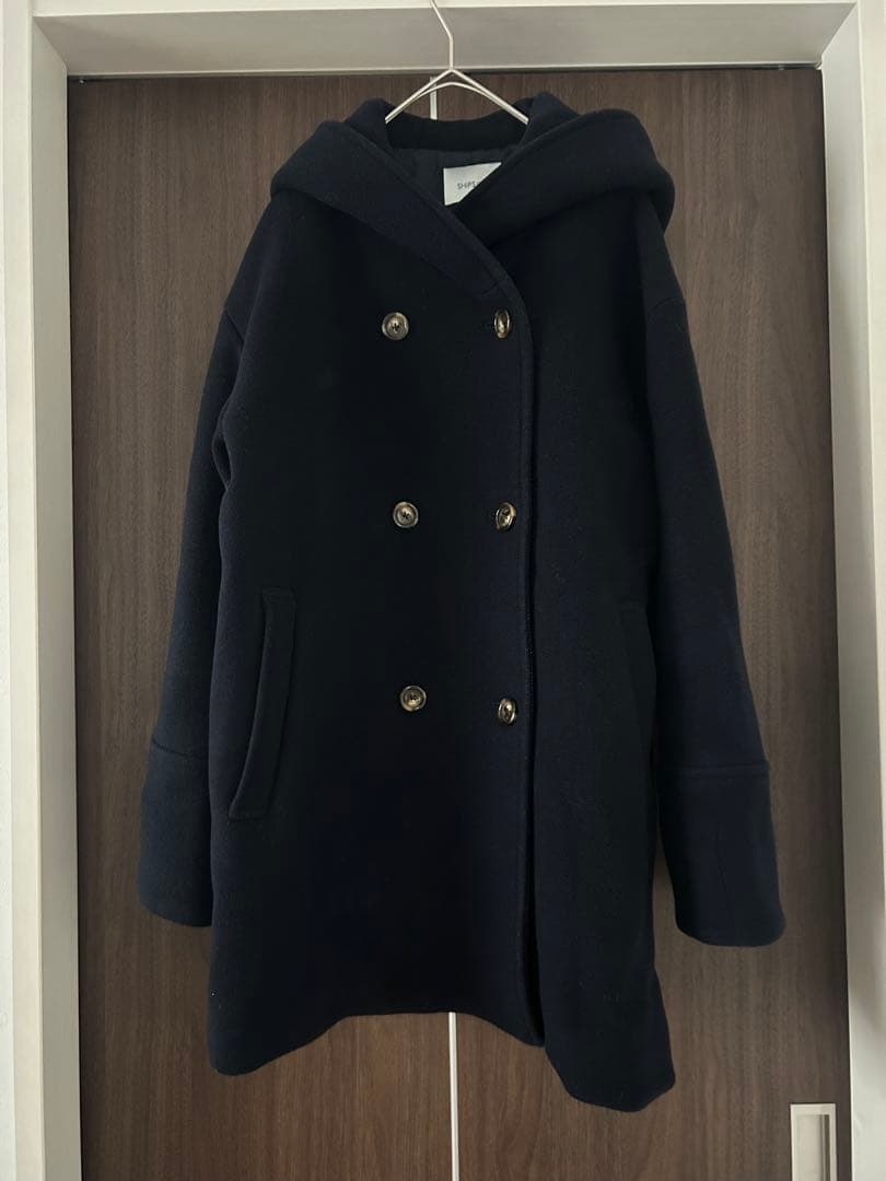 SHIPS any シップス フーデット ミディ コート 40 ネイビー 美品