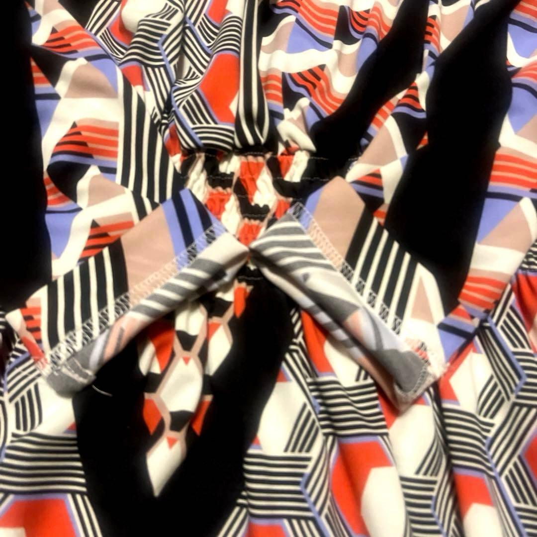 CORCOVADO リボンタイロングワンピース 幾何学柄 総柄 マルチカラー