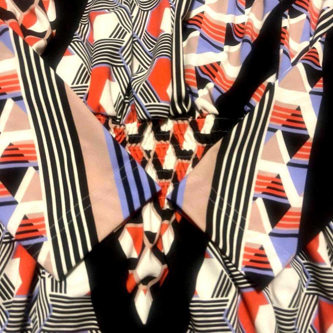 CORCOVADO リボンタイロングワンピース 幾何学柄 総柄 マルチカラー