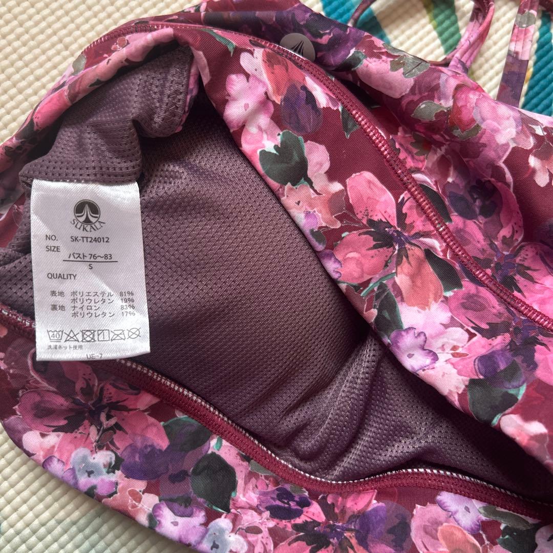 花柄ワインレッドヨガブラ C75 2セット S size