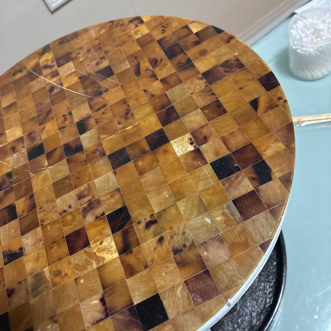 木製円形テーブル 金色装飾　花台　椅子　ハンドメイド