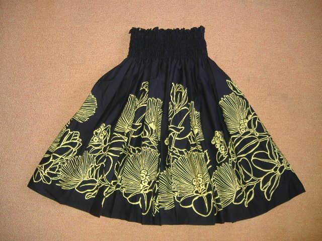《月末セール！》パウスカート◎レフア柄◎黒地Ｘ黄柄