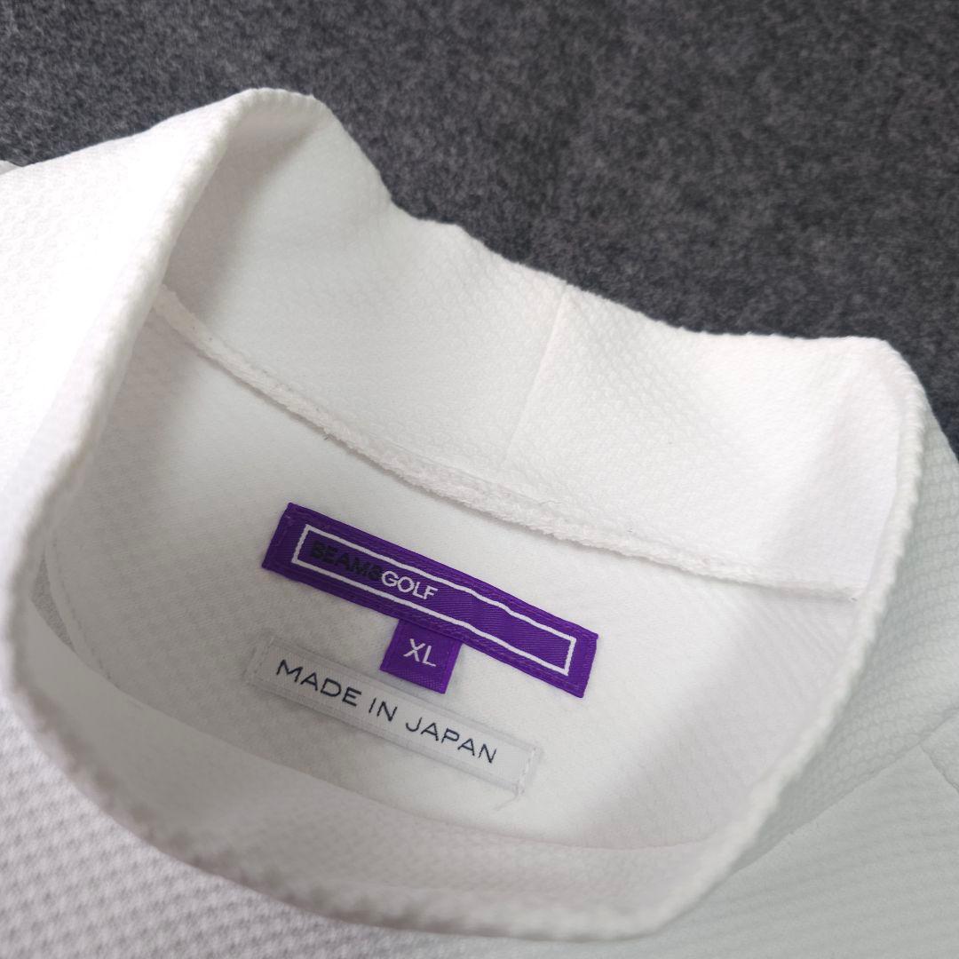 美品 ビームスゴルフ 春 モックネック長袖シャツ 白 XL ワッフル ドライ素材