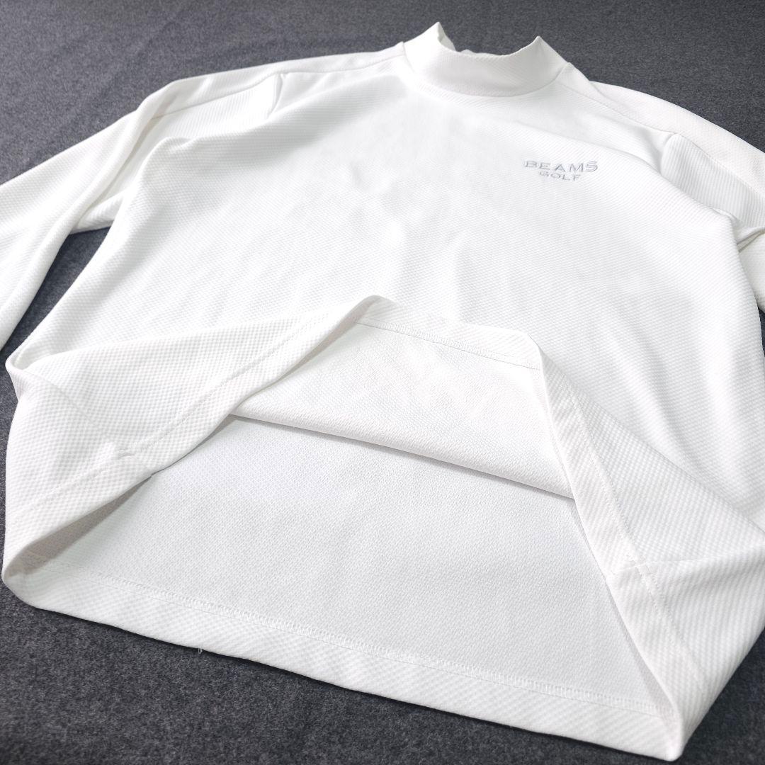 美品 ビームスゴルフ 春 モックネック長袖シャツ 白 XL ワッフル ドライ素材