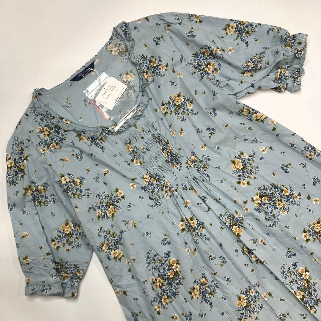 【新品未使用】ピンクハウス 水色 小花柄 ピコフリル使い 綿ローンワンピース