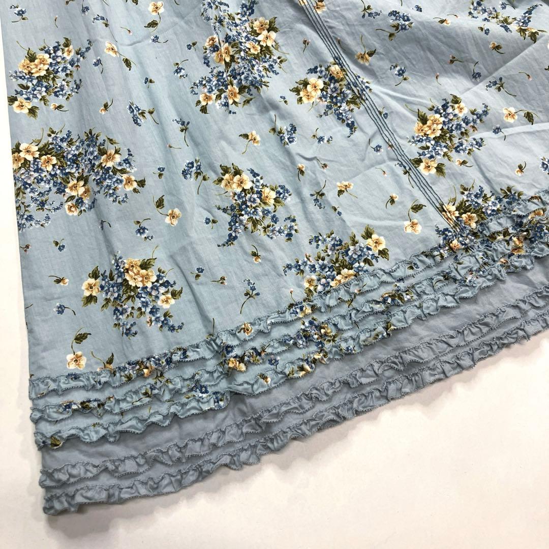 【新品未使用】ピンクハウス 水色 小花柄 ピコフリル使い 綿ローンワンピース