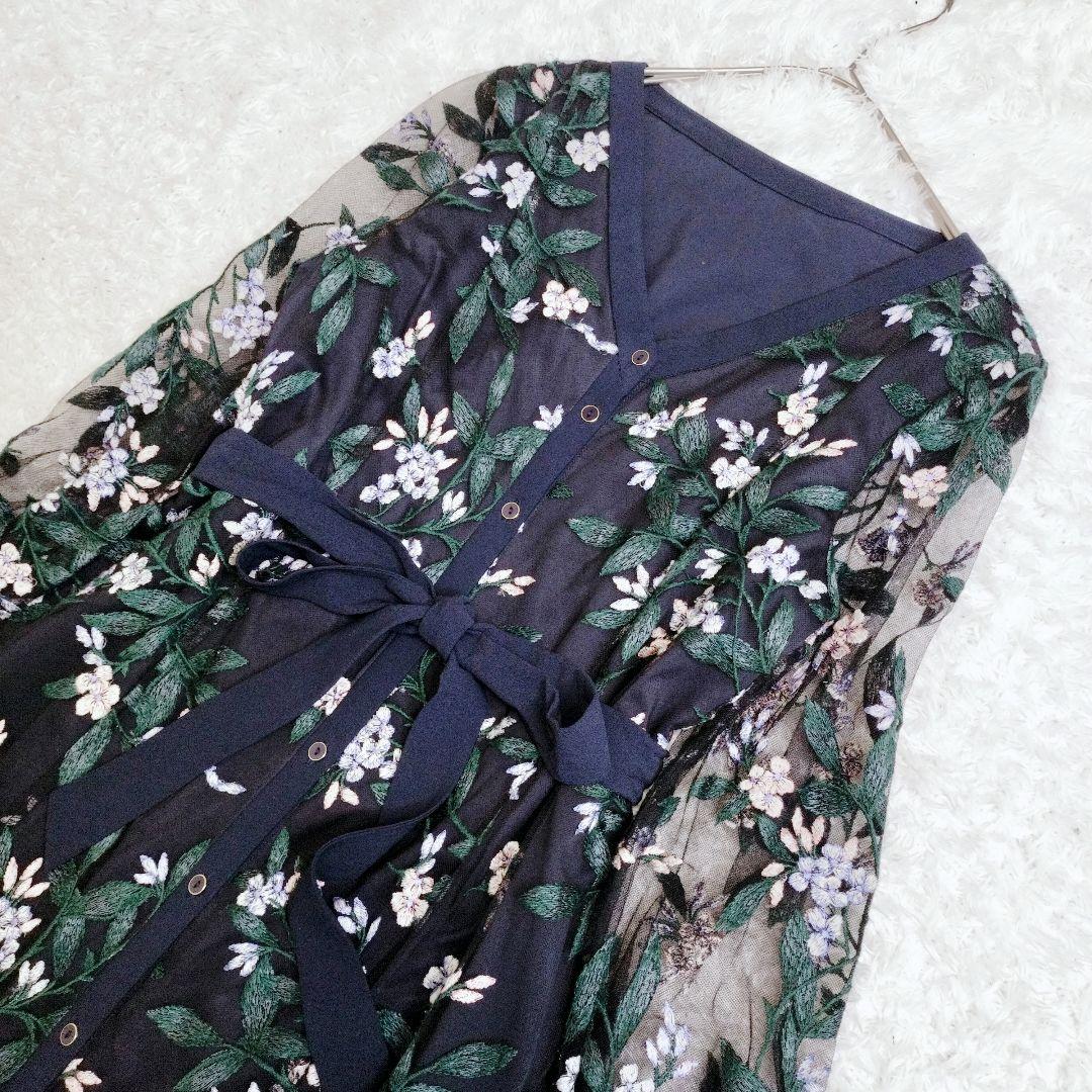 グレースコンチネンタル チュール レース フラワー刺繍フレアワンピース ベルト