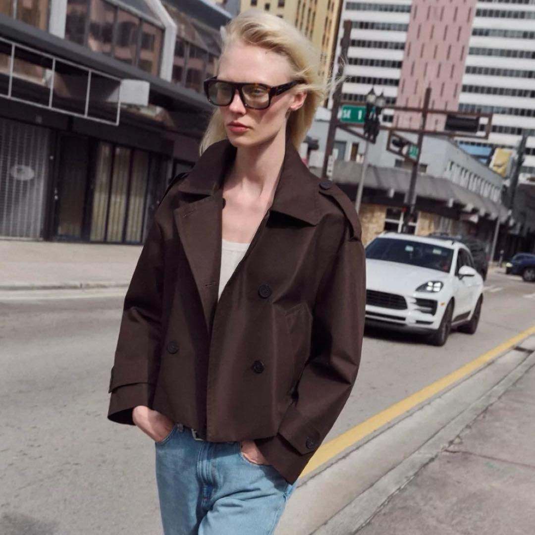 【新品同様】ZARA 今期購入 ショートダブルブレストトレンチコート ブラウン