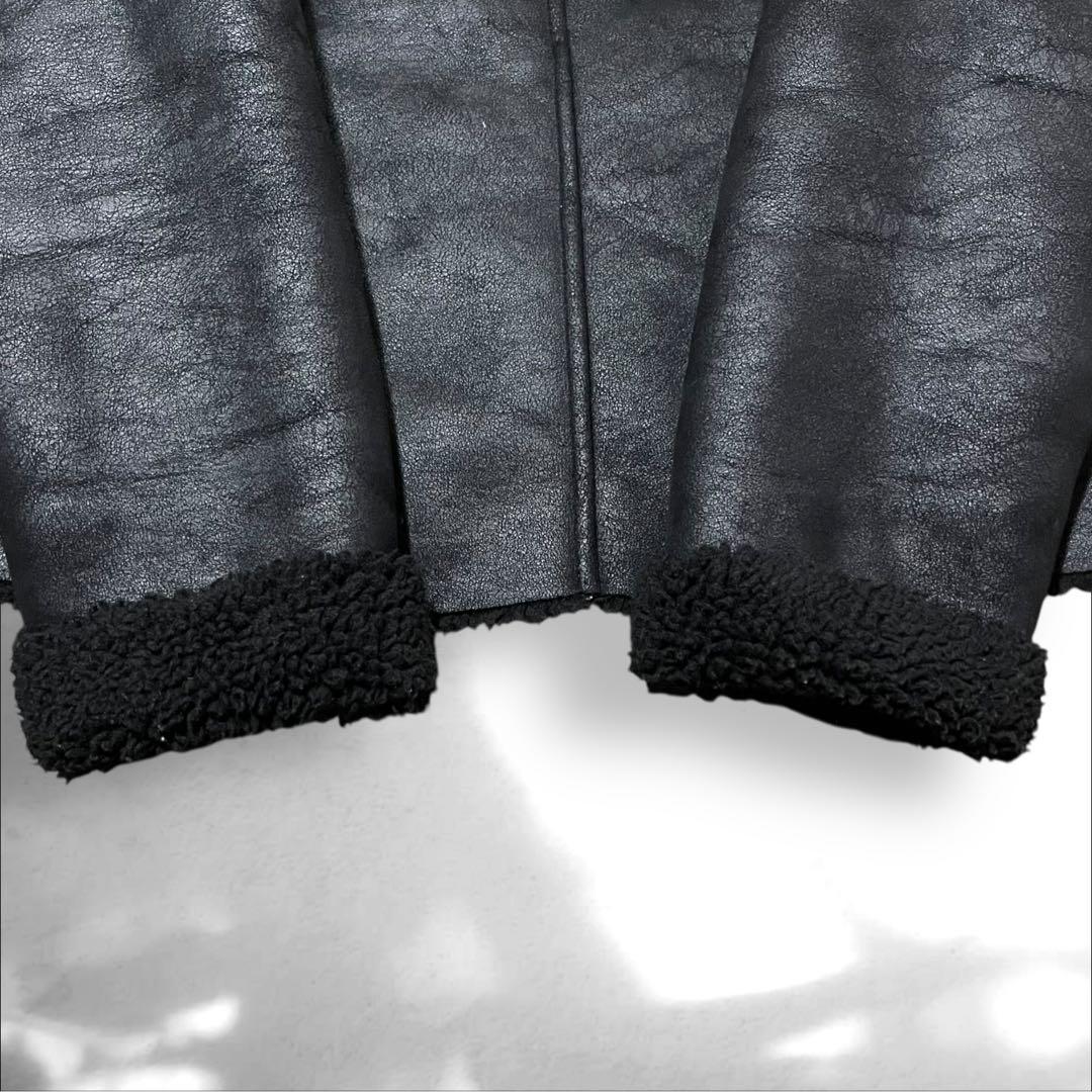 ZARA フード付き　ムートン　フェイクレザージャケット　ムートンジャケット