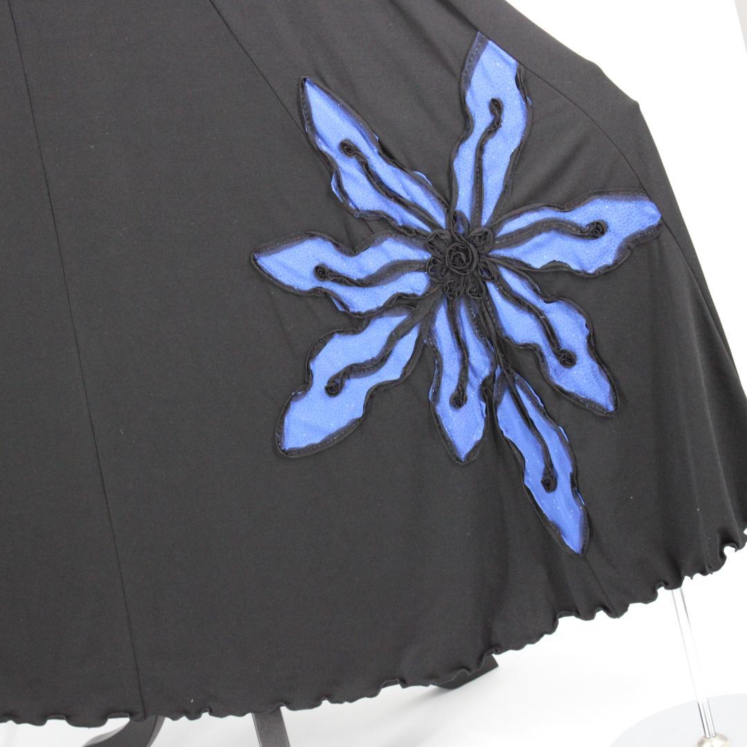 【美品 社交ダンス衣装】ワンピース ドレス un×Ⅱ 青 黒 花柄 かわいい