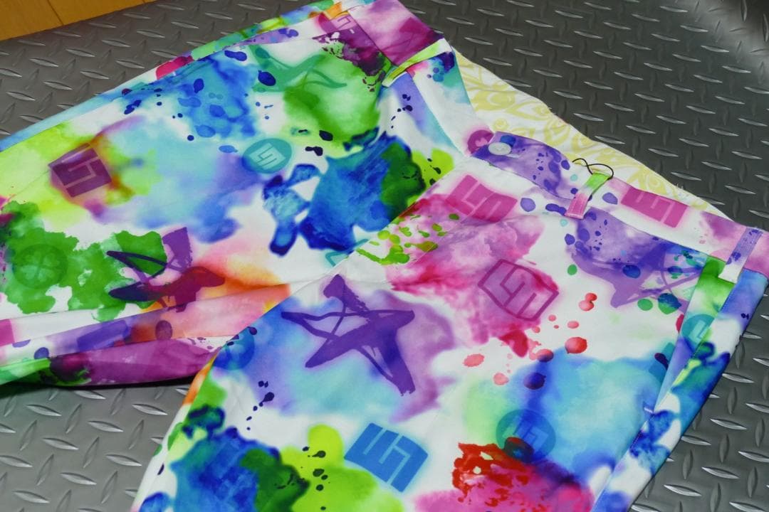 ★新品★ラウドマウスゴルフ★ストレッチツイル柄パンツ★XL★スプラッシュネオン