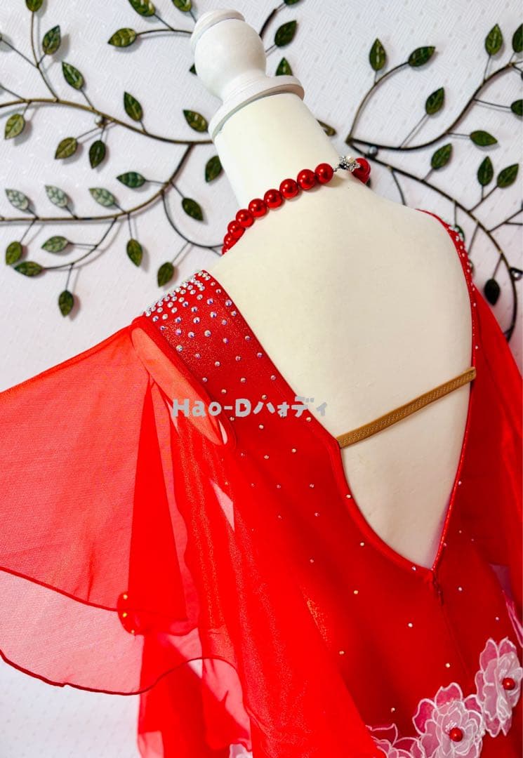 新品★ダンスドレス★スタンダード★社交ダンス★競技会★パーティー★オレンジレッド