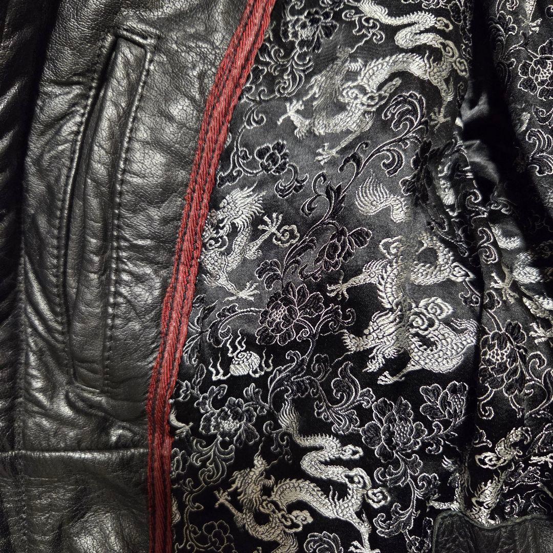 希少 USA製 ライダース 龍 裏地 メンズ レザージャケット ドラゴン 刺繍