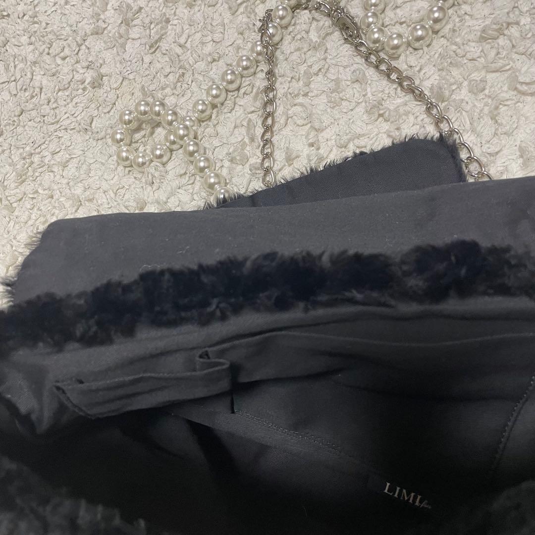 LIMI feu パールチェーン フラップ ファーショルダーバッグ