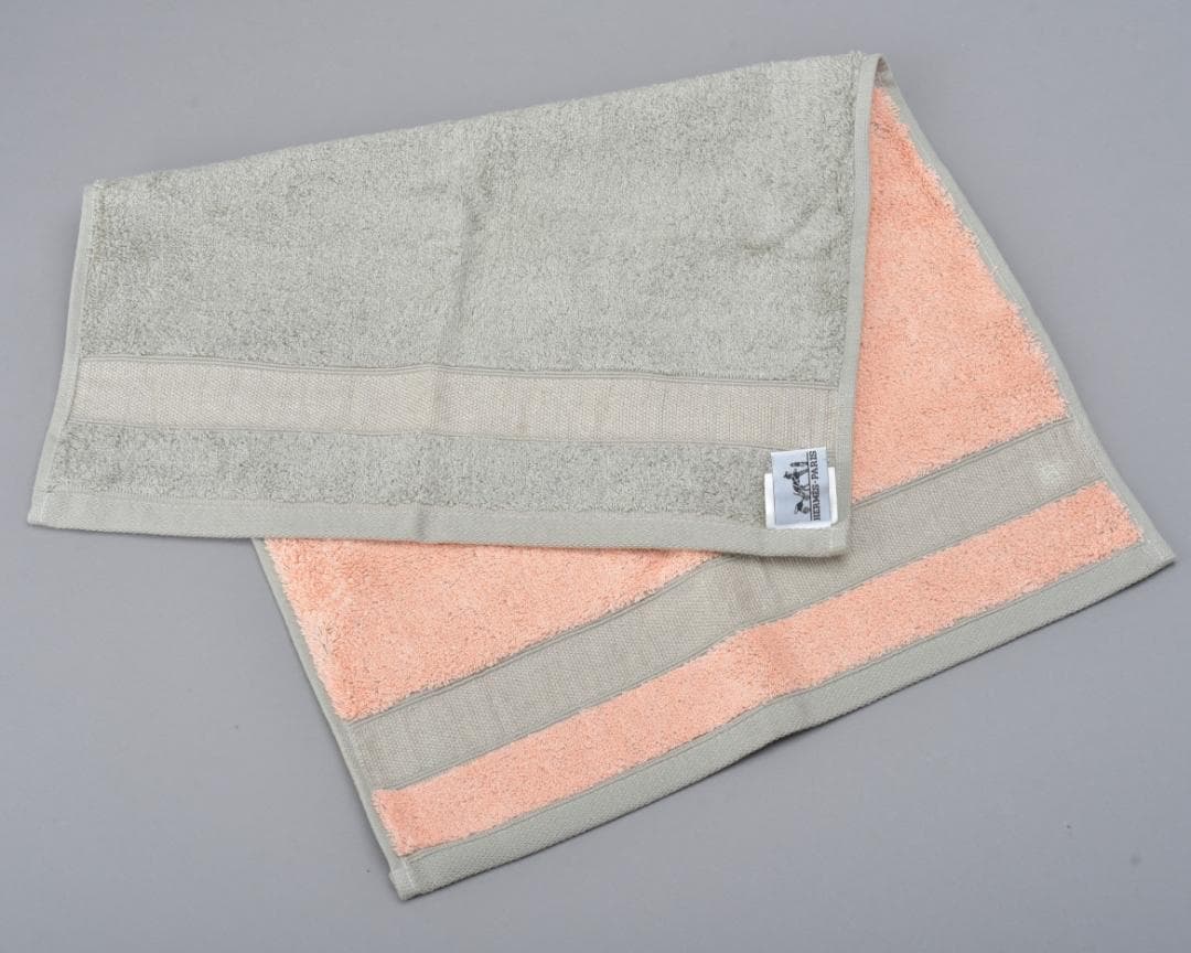 新品 エルメス タオル バスミトン 2点セット Hロゴ サーモンピンク グレー