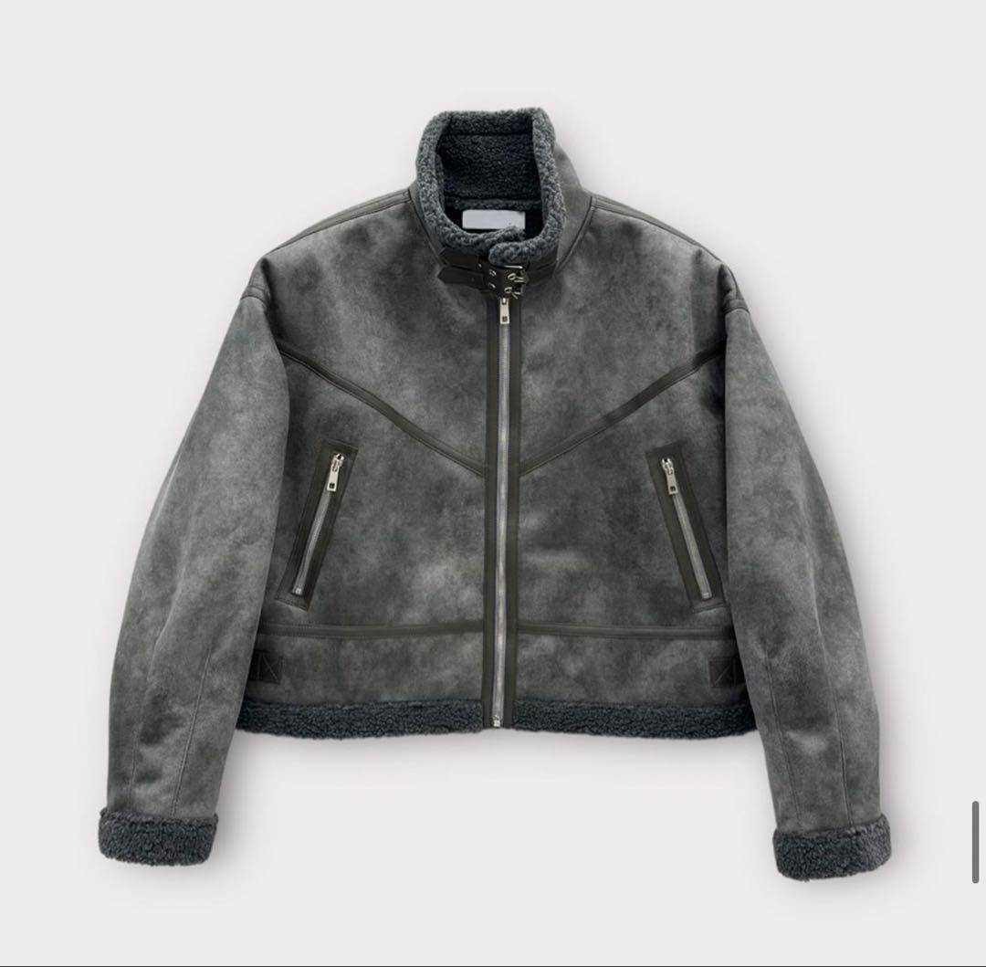 ジャケット・アウター ASCLO Suede Crop Mustang Jacket Charcoal