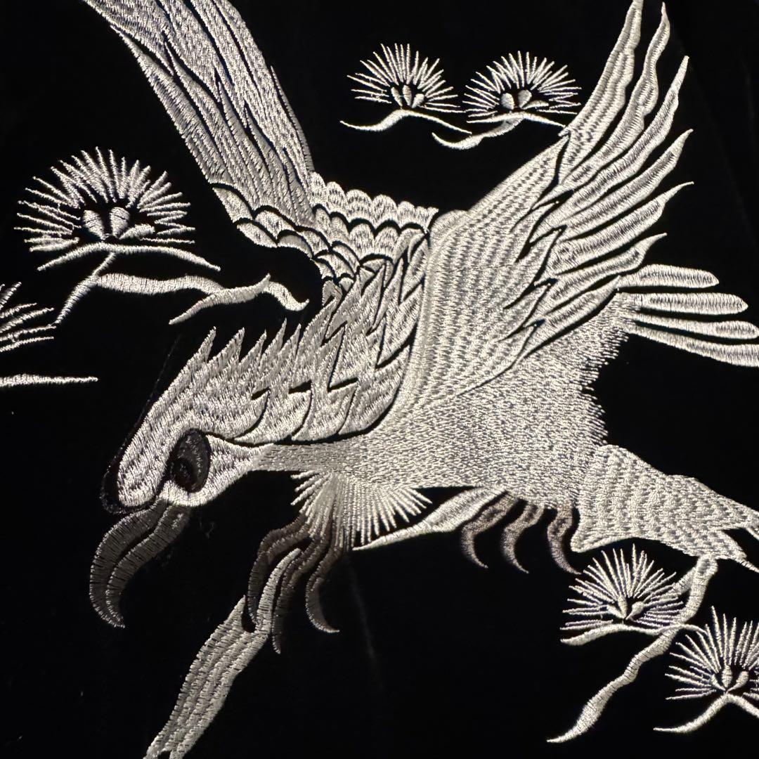 【スカブルゾン】刺繍ドラゴンと鷲のベルベットジャンパー　黒LLサイズ