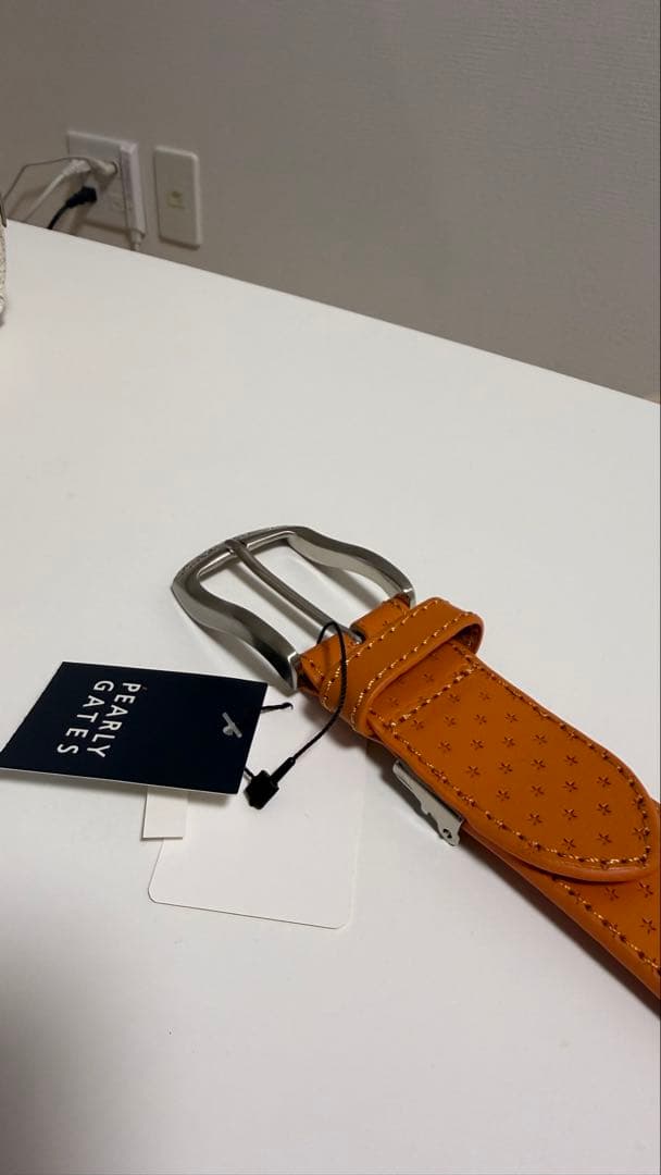 パーリーゲイツ メンズ ベルト オレンジ ロゴ タグ付き