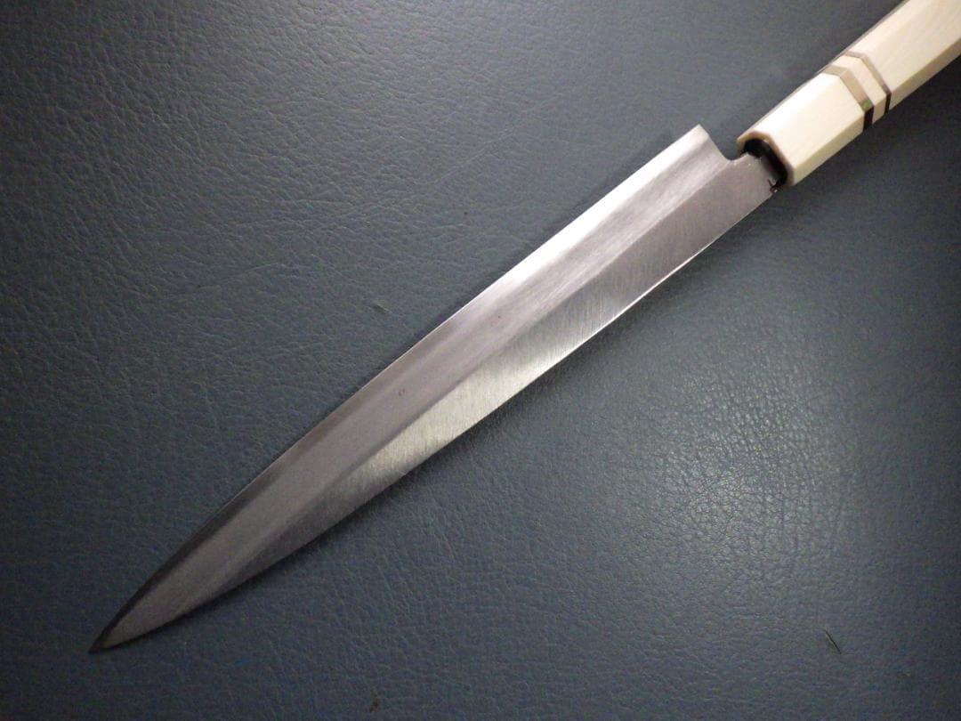 京都・菊一文字作★柳刃刺身包丁★人工象牙銀巻三段カスタム柄★