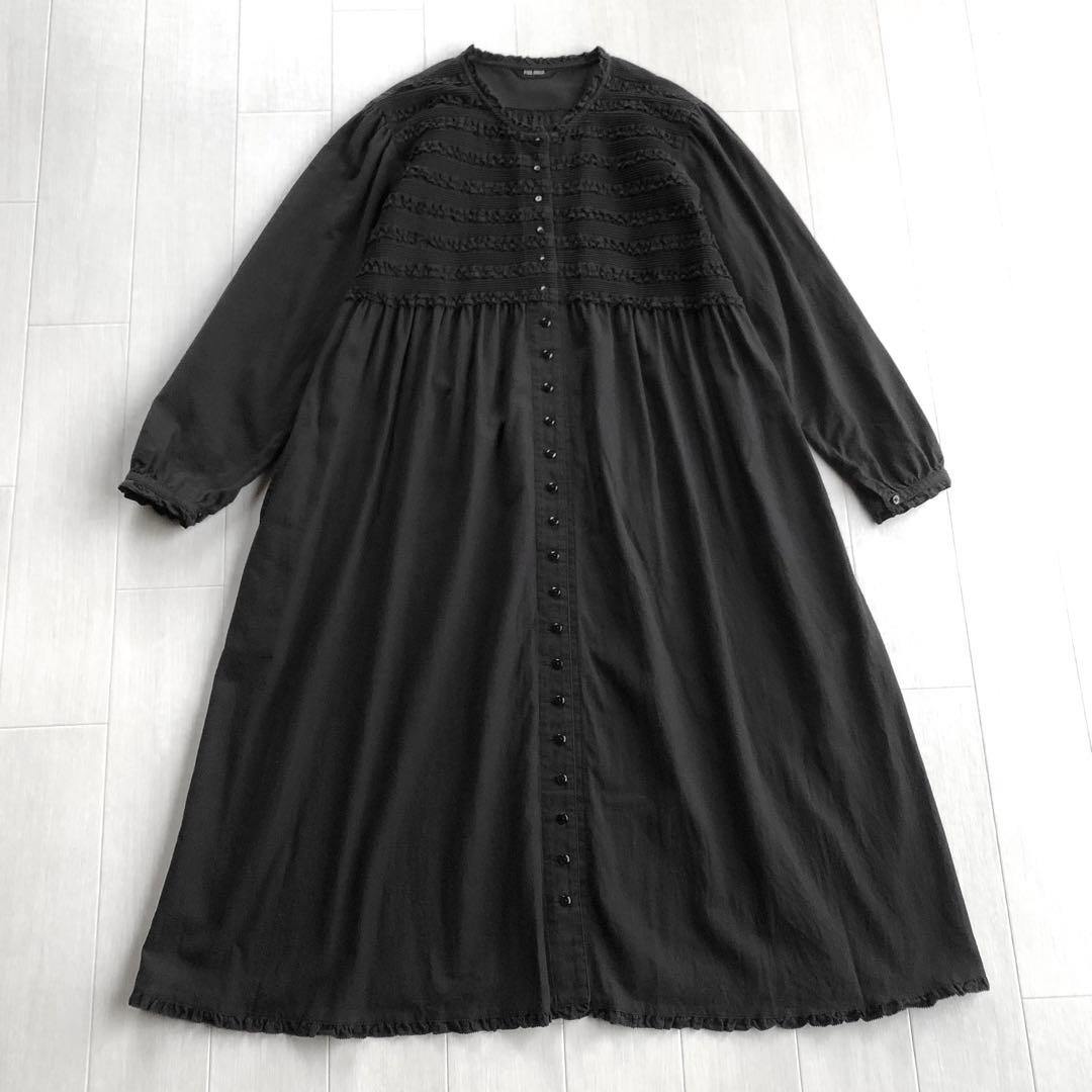 ピンクハウス ピンタック ピコフリル 黒 ミディ ワンピース