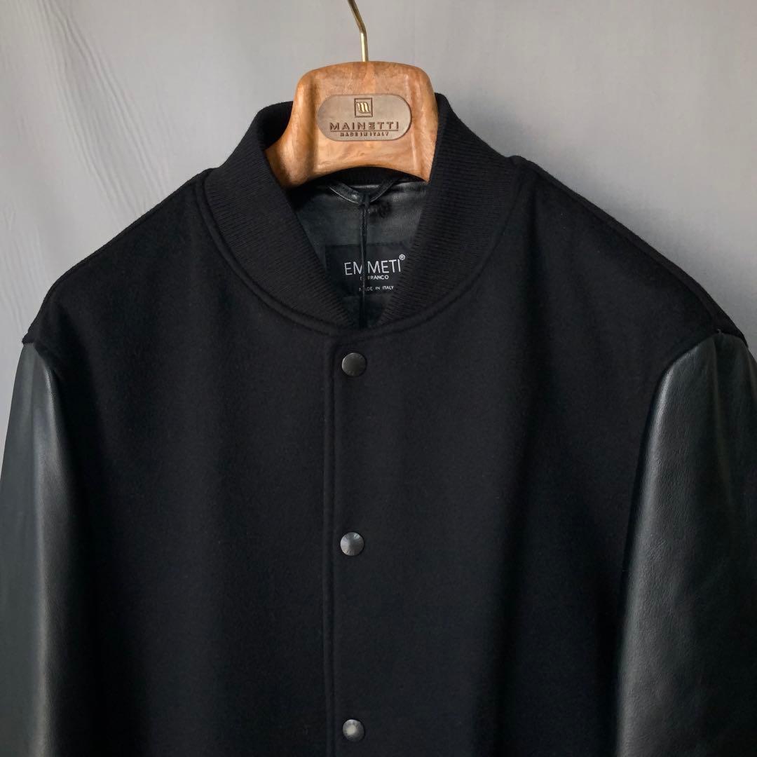 新品 EMMETI エンメティ スタジャン 50ウールカシミヤ レザー ブラック