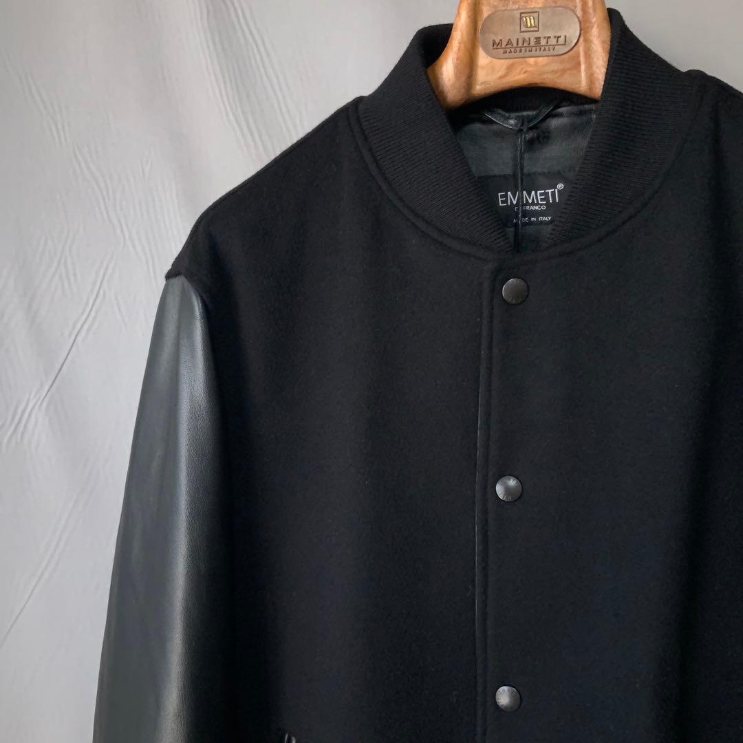 新品 EMMETI エンメティ スタジャン 50ウールカシミヤ レザー ブラック