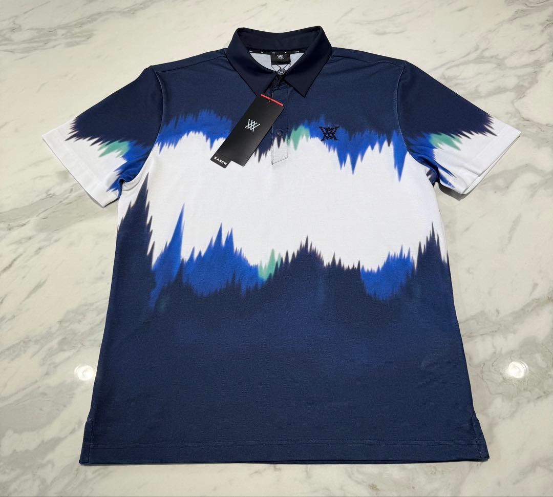 【新品・タグ付き】ANEW メンズ ポロシャツ L ブルー ホワイト ネイビー白