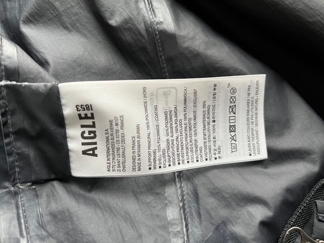 エーグルAIGLE 透湿防水パッカブルロングフーデッドジャケット　黒　ライナー