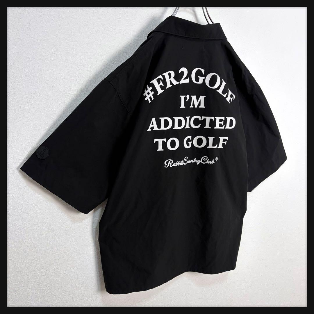 【美品】FR2 ゴルフ★刺繍ロゴ バックロゴ 半袖シャツ 開襟シャツ ブラック