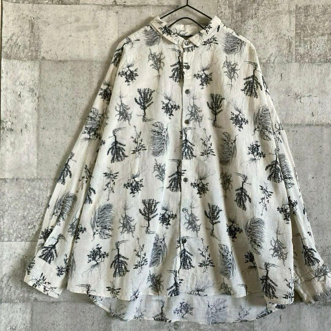 パドカレ　Wild Flowers Print 長袖ブラウス　ナチュラル　綿麻