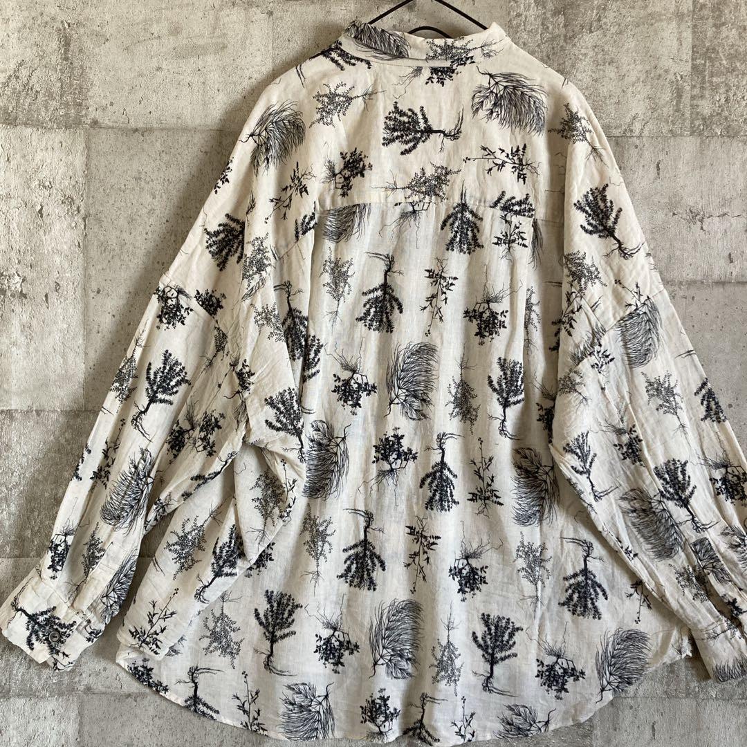 パドカレ　Wild Flowers Print 長袖ブラウス　ナチュラル　綿麻