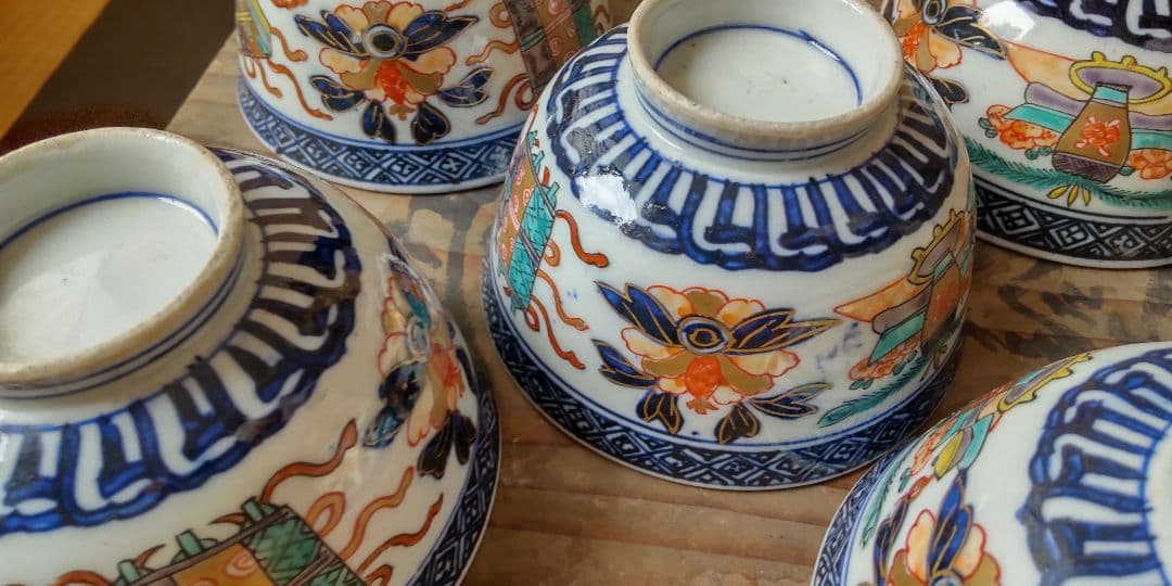 古伊万里　蓋茶碗　冨貴長春　明治18年20客のうち5客