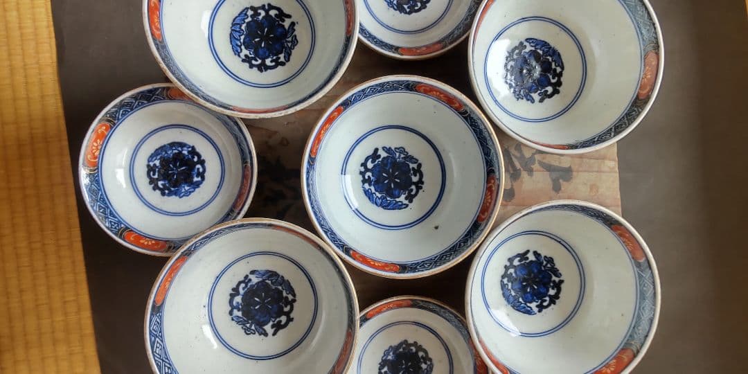 古伊万里　蓋茶碗　冨貴長春　明治18年20客のうち5客