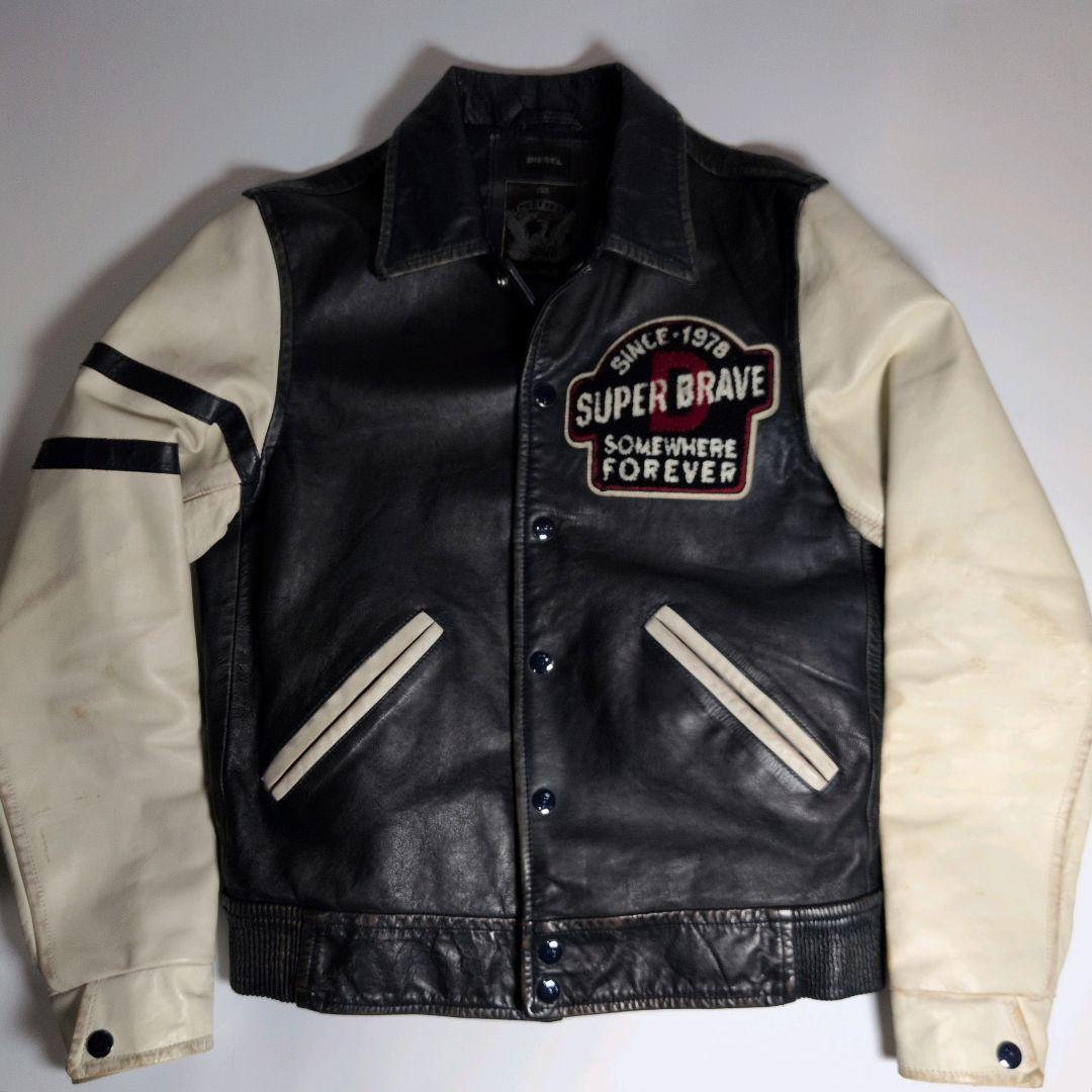 DIESEL ディーゼル ワッペン レザースタジャン 牛革 カウレザー S