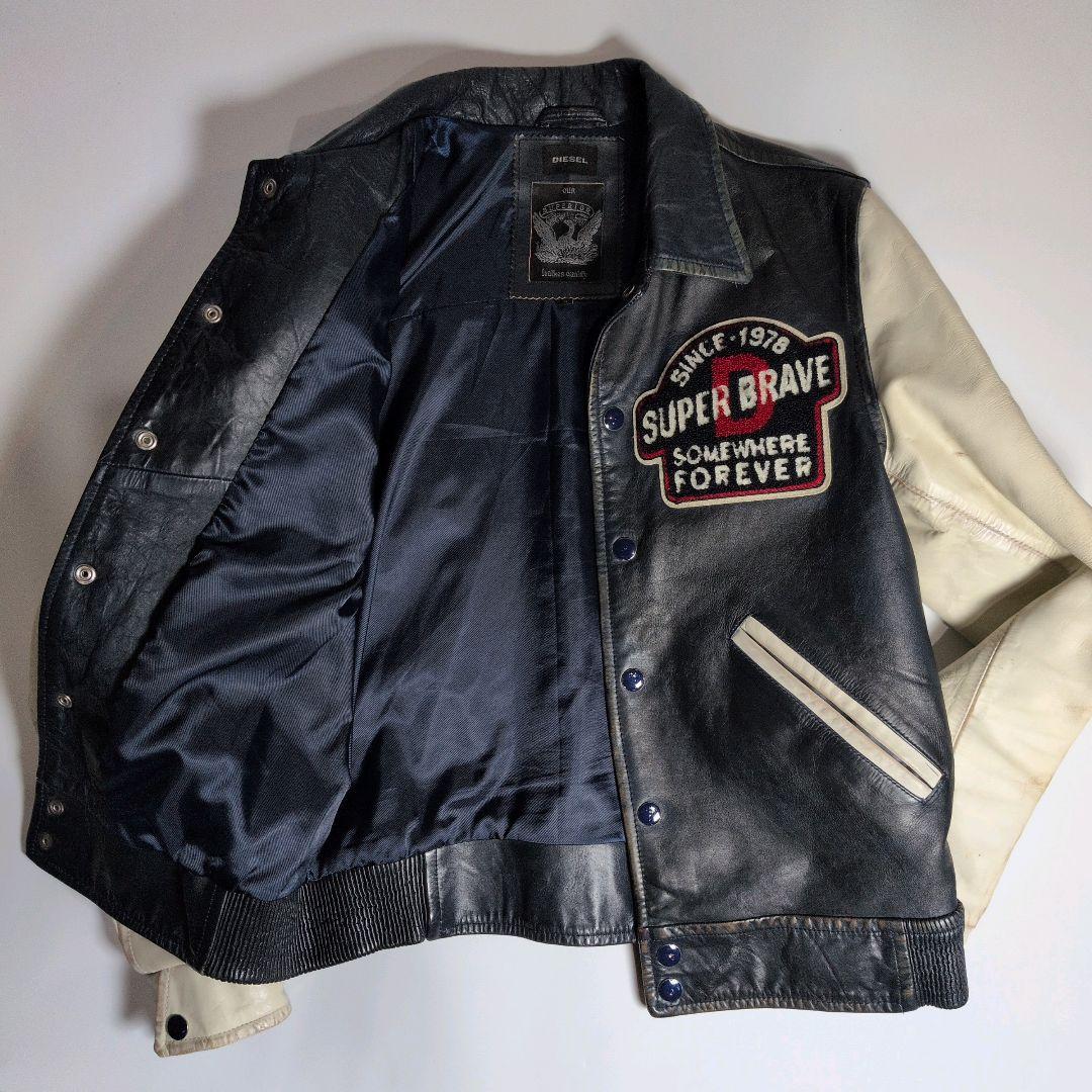 DIESEL ディーゼル ワッペン レザースタジャン 牛革 カウレザー S