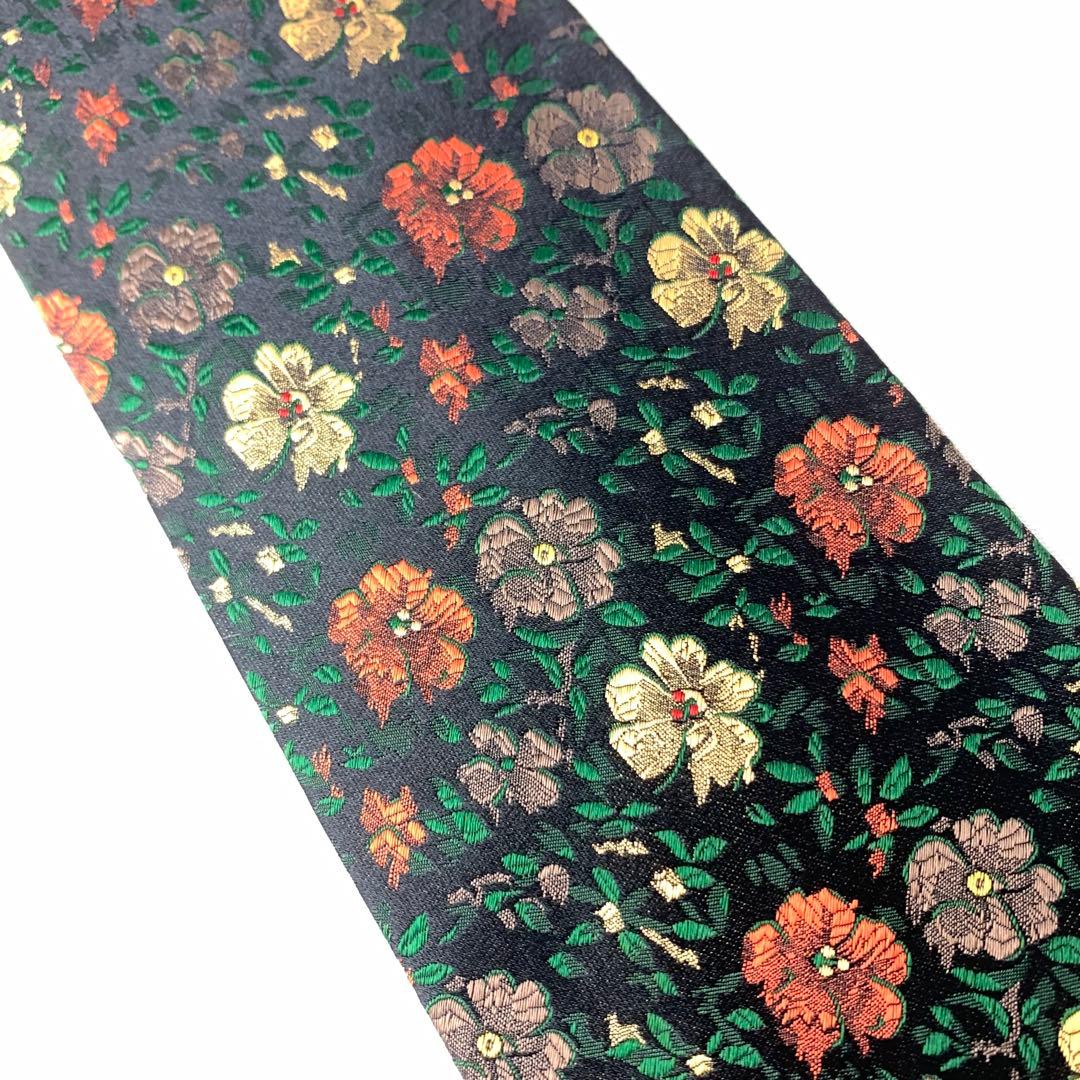 1068 ChristianDior クリスチャンディオール　花　ネクタイ　黒