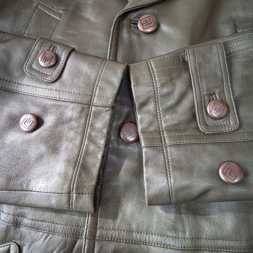 【美品/L表記】バルマン レザージャケット コート ラムレザー カーキ系