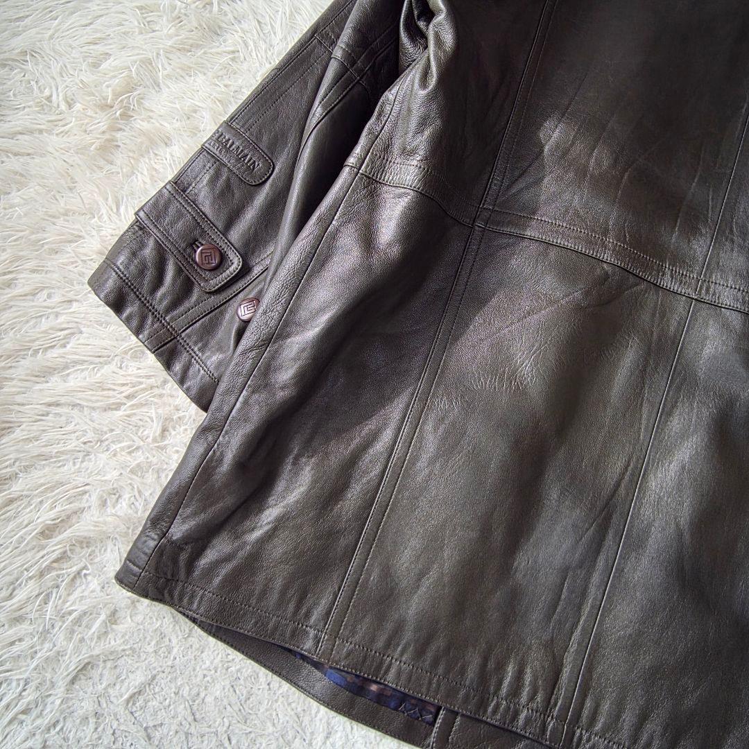 【美品/L表記】バルマン レザージャケット コート ラムレザー カーキ系