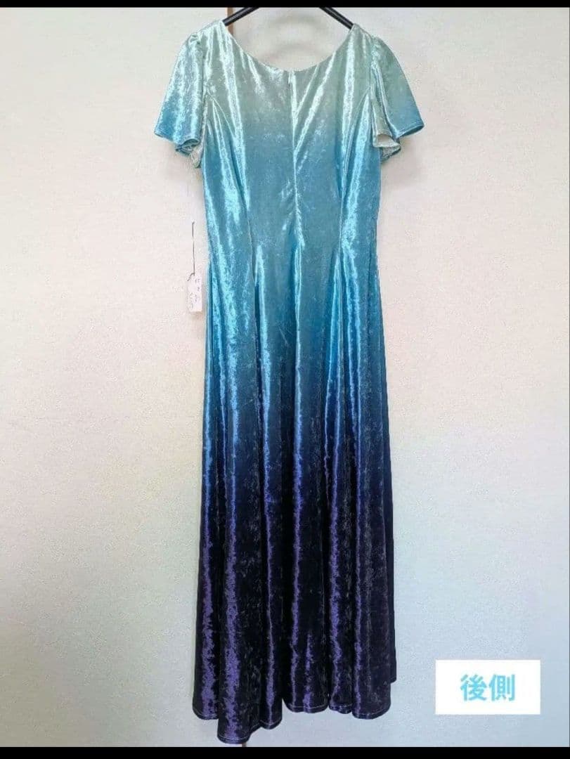 グラデーションベロアドレス★フレアスリーブ★アロハスタンダード★L(M)★髪飾付