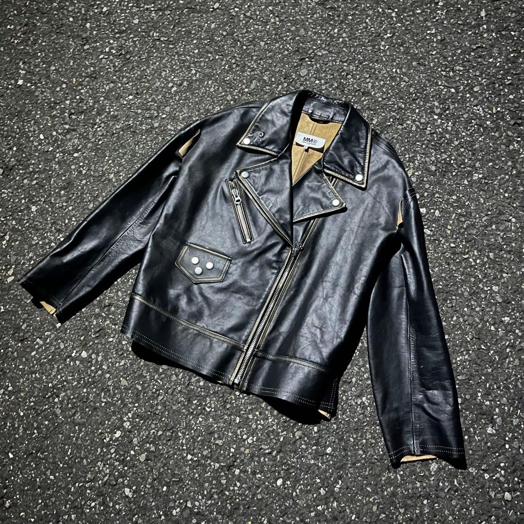 専用　MM6 黒 レザーライダースジャケット